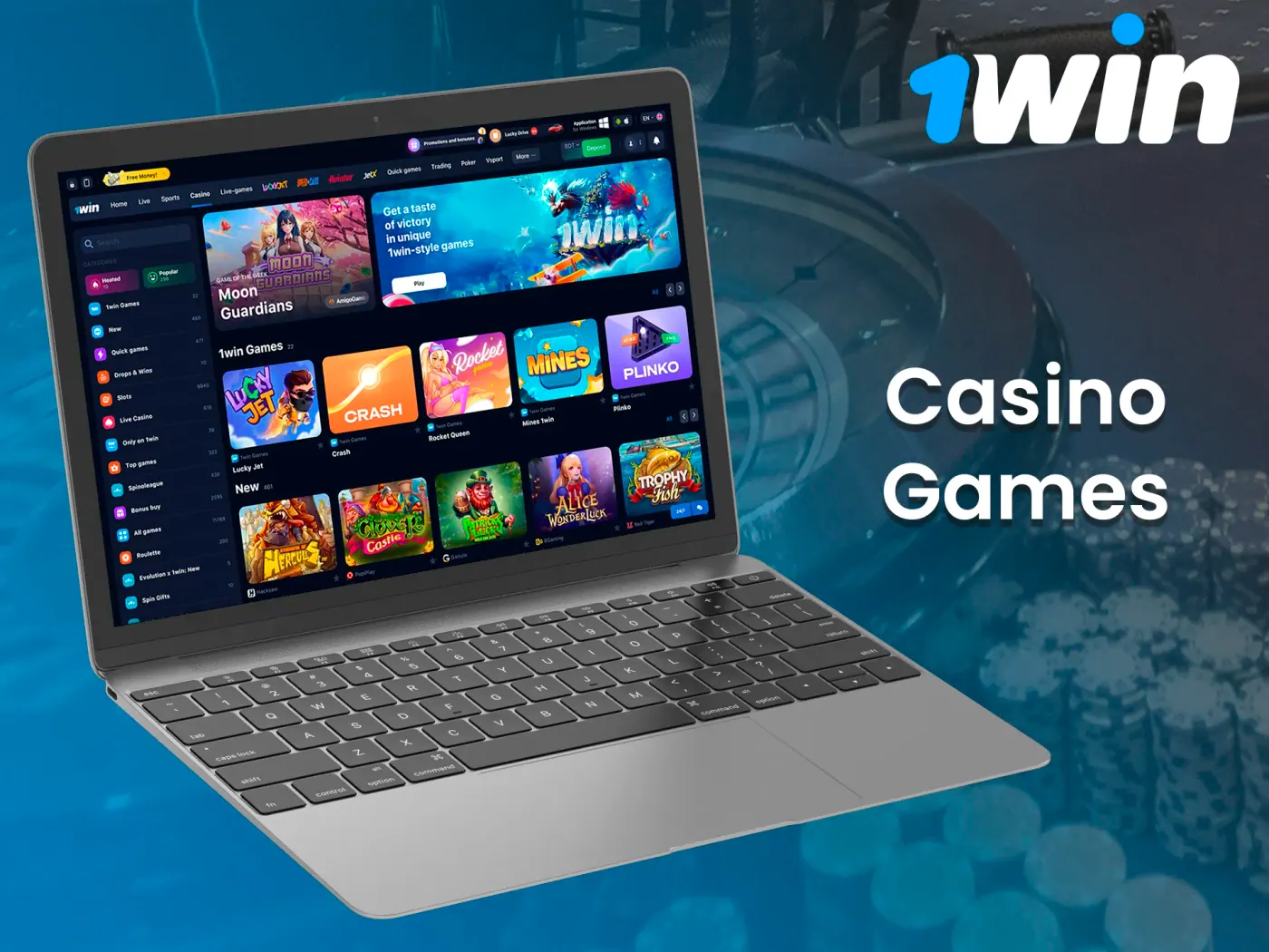 1Win website offers a wide range of casino games.