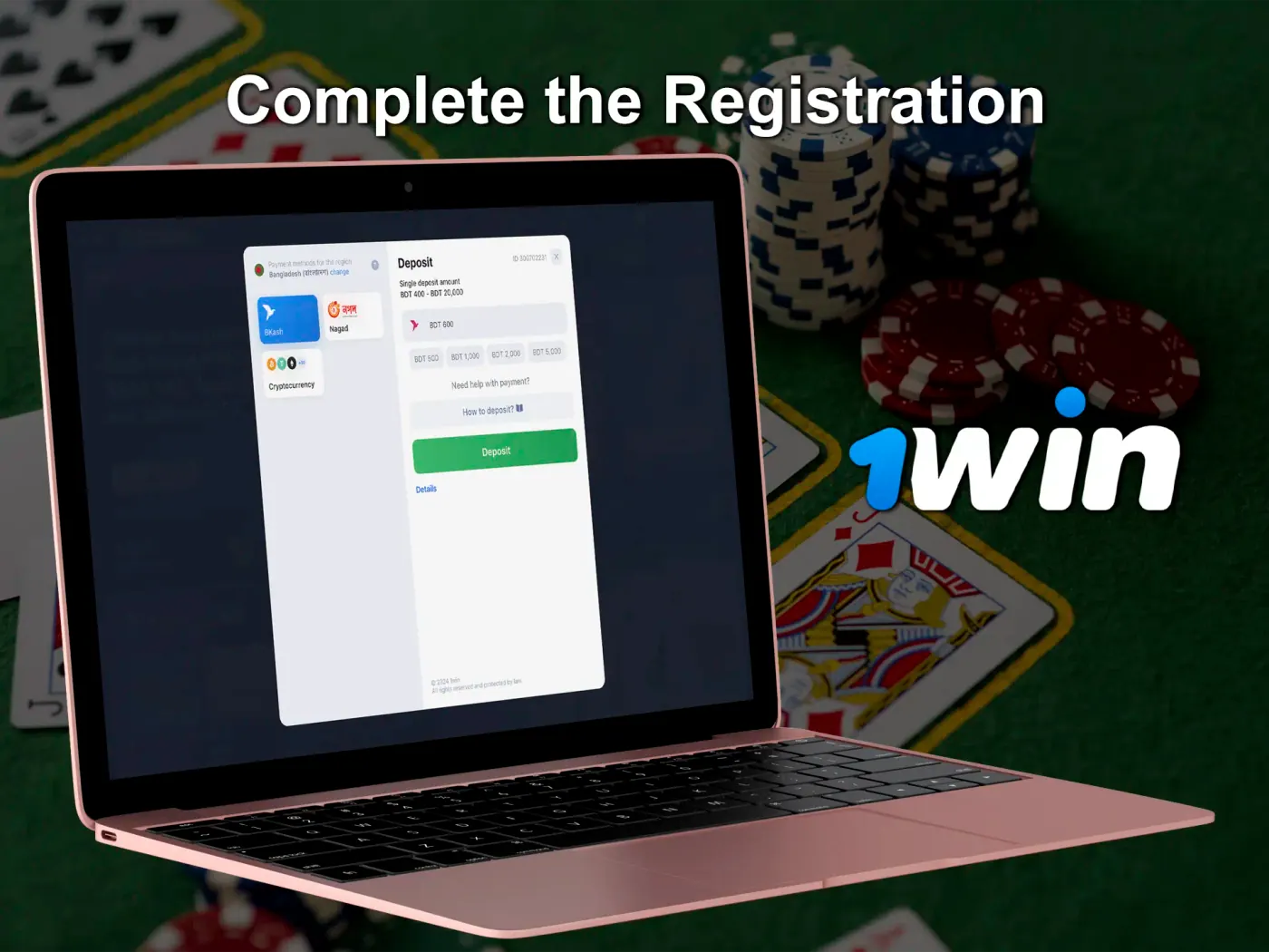 Completing the registration at 1Win.