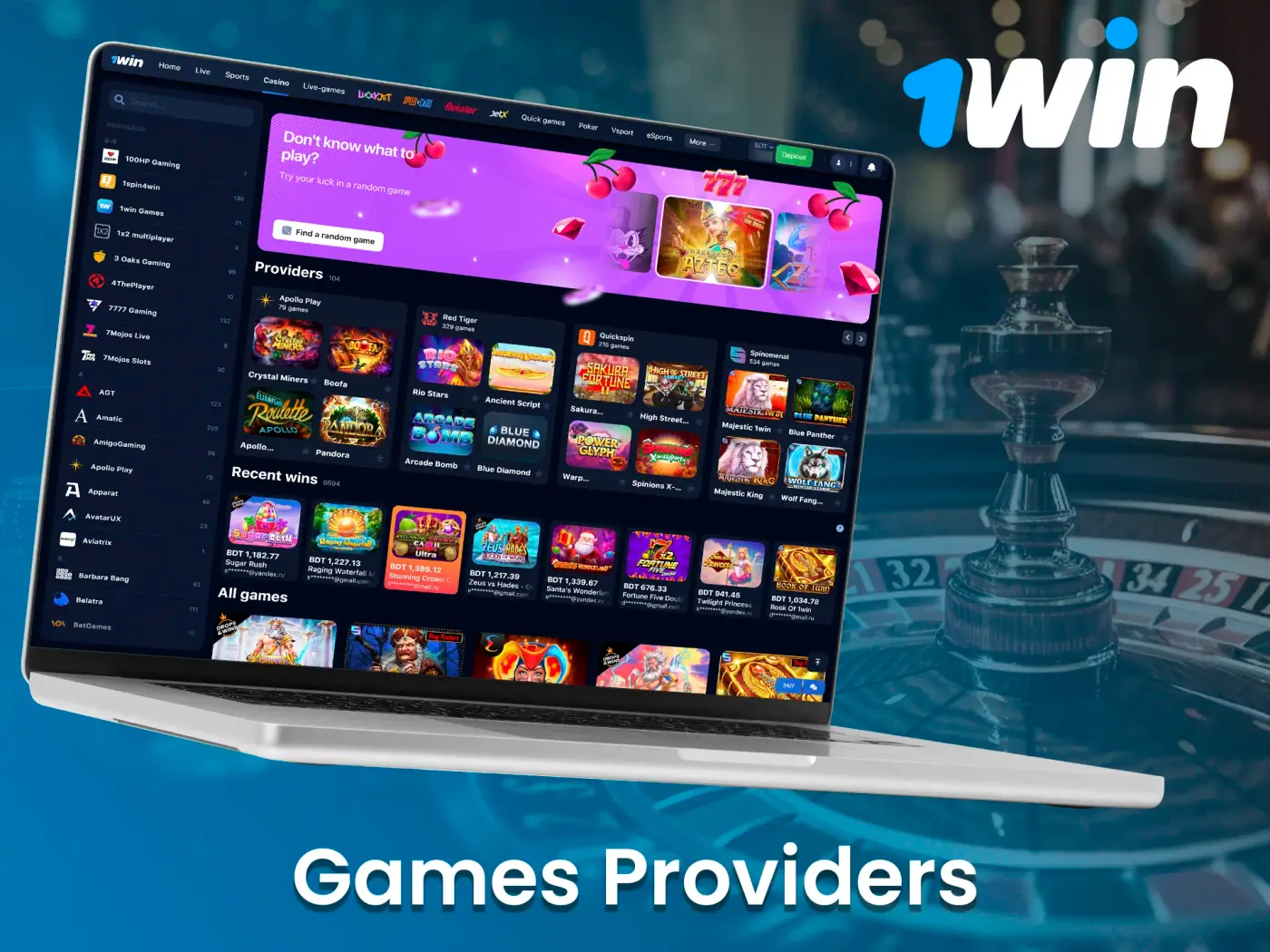 1Win casino offers games from well-known providers.