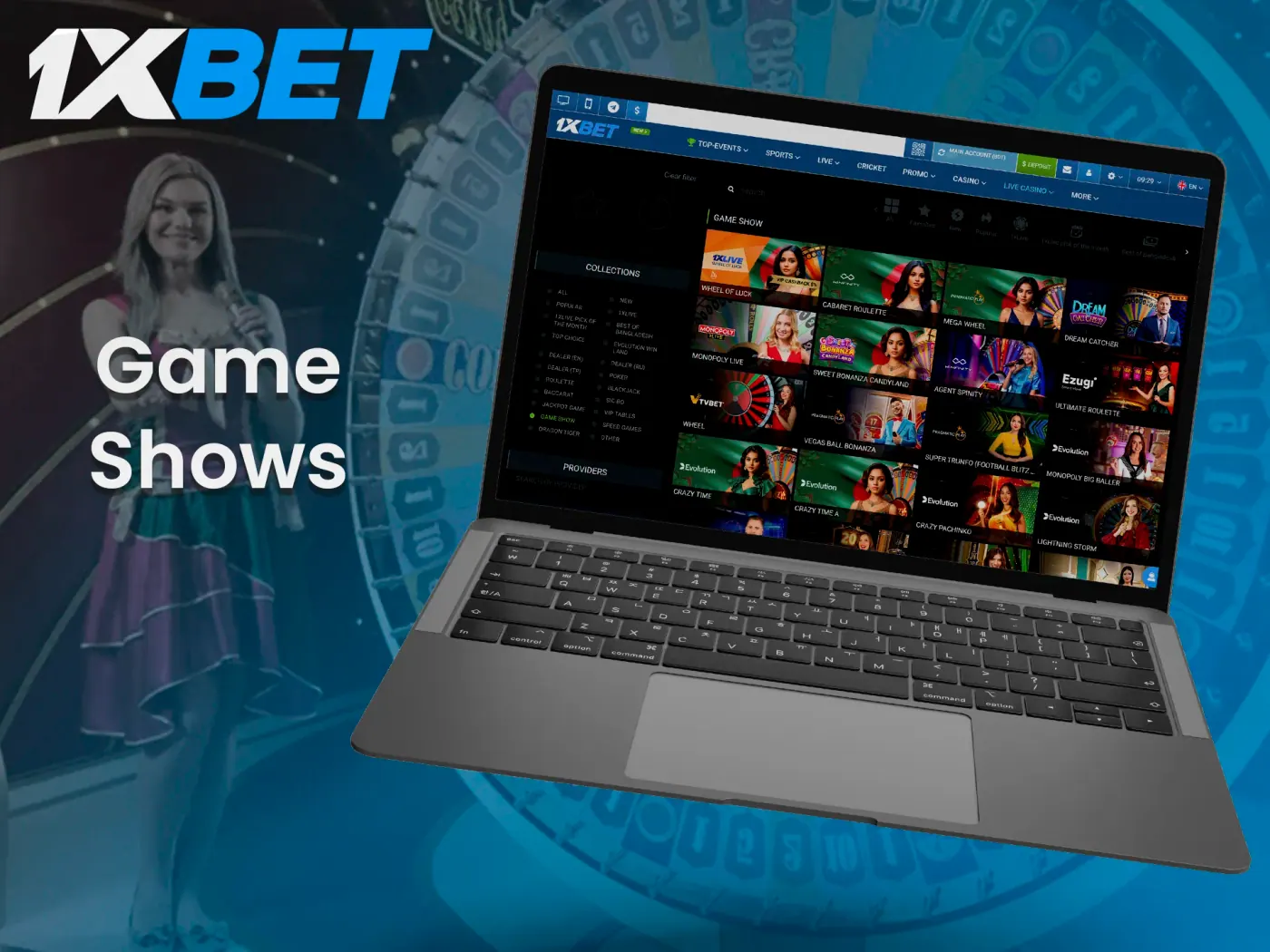 Immerse yourself in the casino atmosphere with 1xBet game shows.