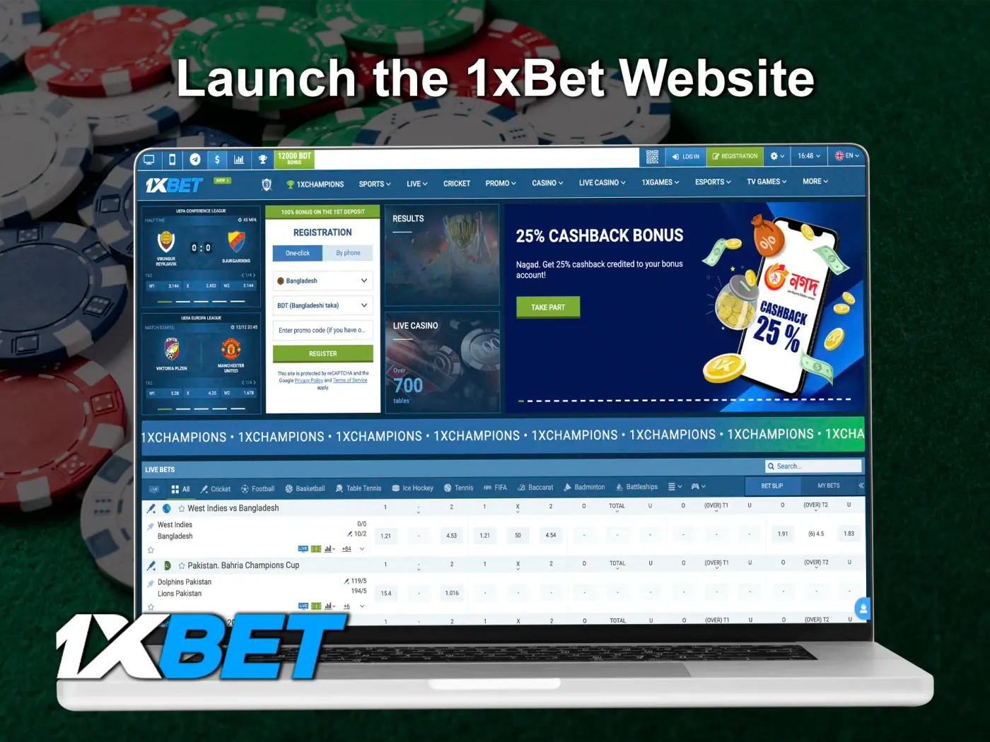 To register you need to visit the 1xBet website.