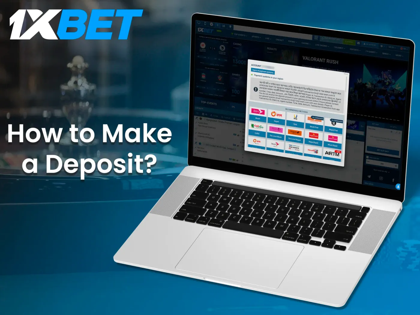 Follow these steps to make a deposit at 1xBet website.