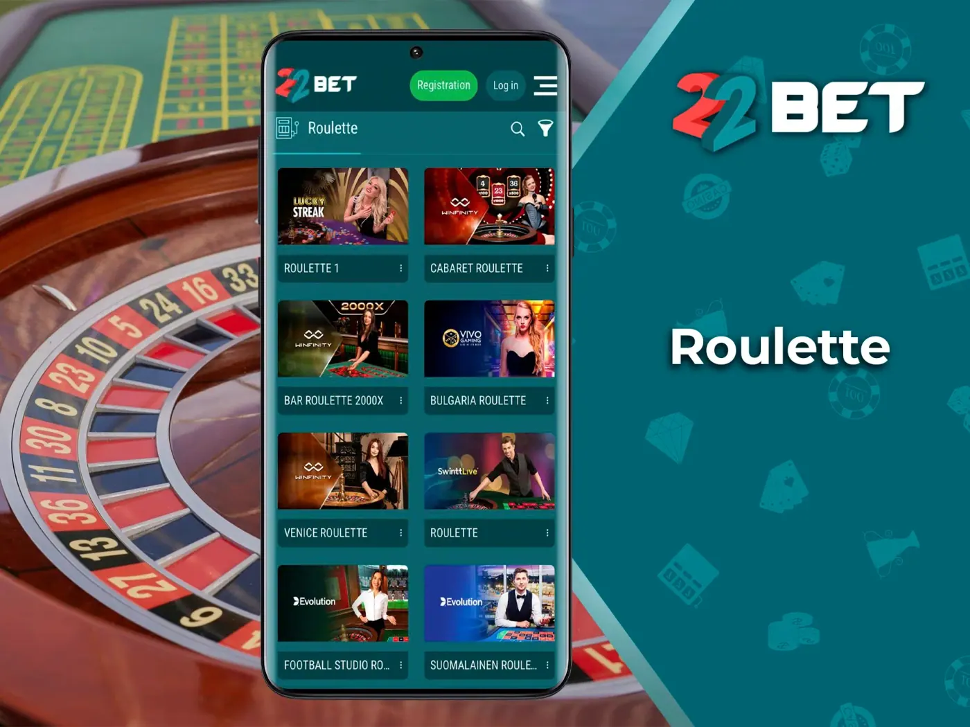 Use your luck when betting on roulette on the 22Bet app.