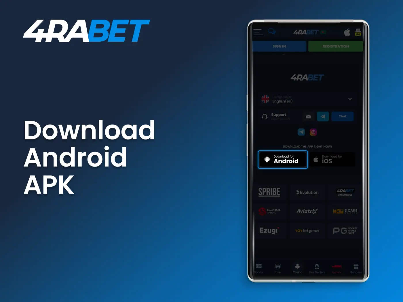 Initiate the download of the 4Rabet mobile app.