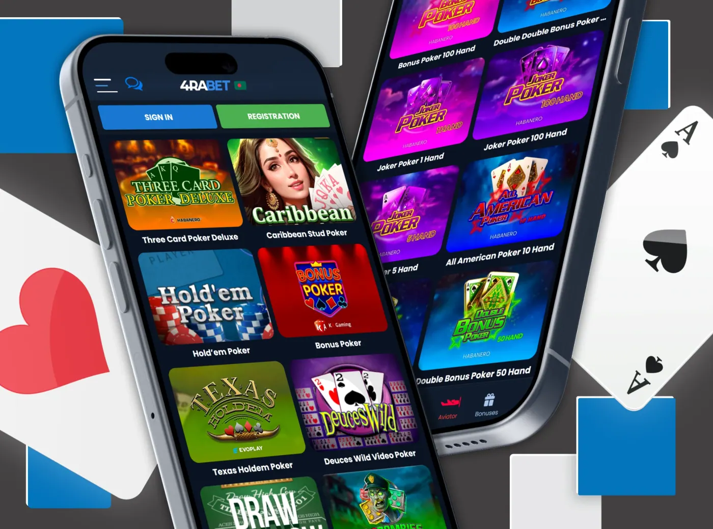 Try out different styles of poker at the 4Rabet casino app.