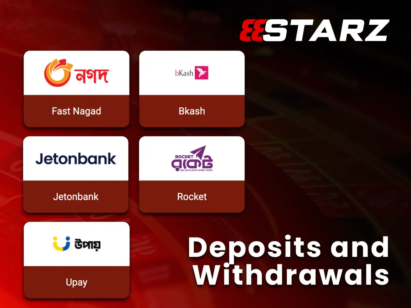 Deposit and withdrawal options at 888Starz.