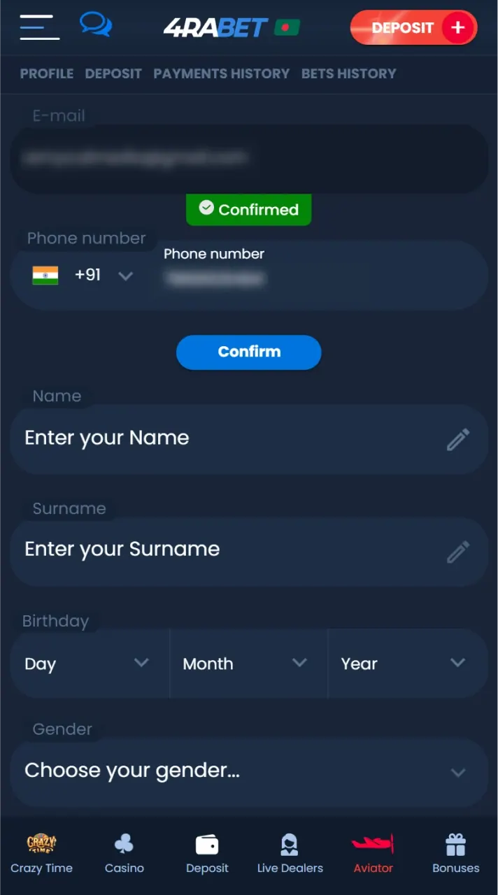 Verify the casino account you created.
