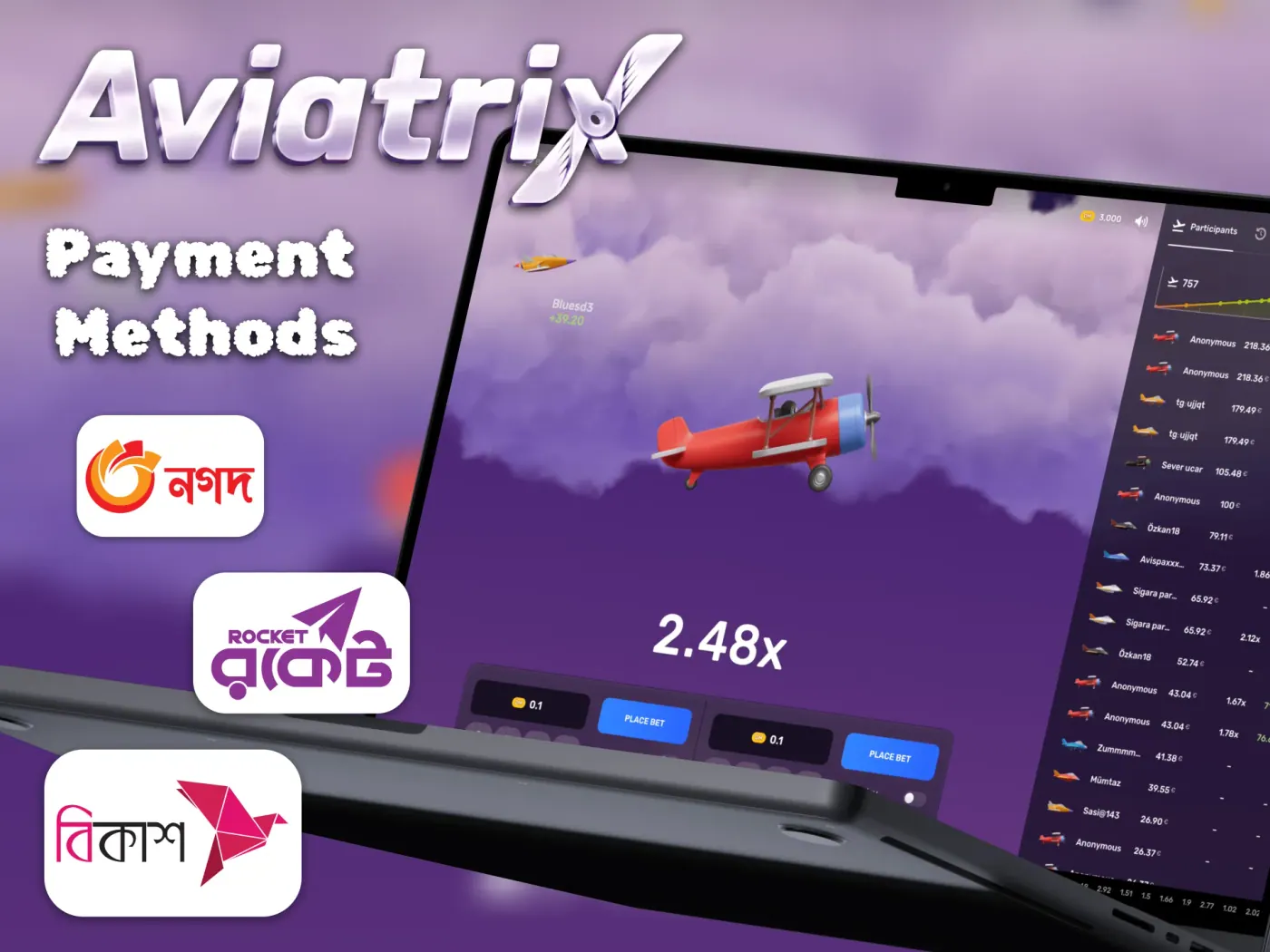 Payment methods for playing Aviatrix.