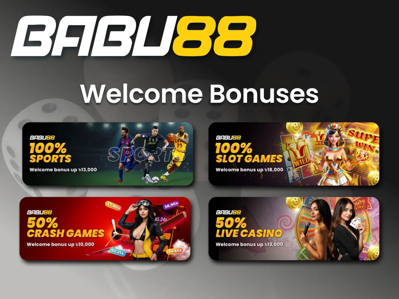 Welcome bonuses offered in the Babu88 casino app.