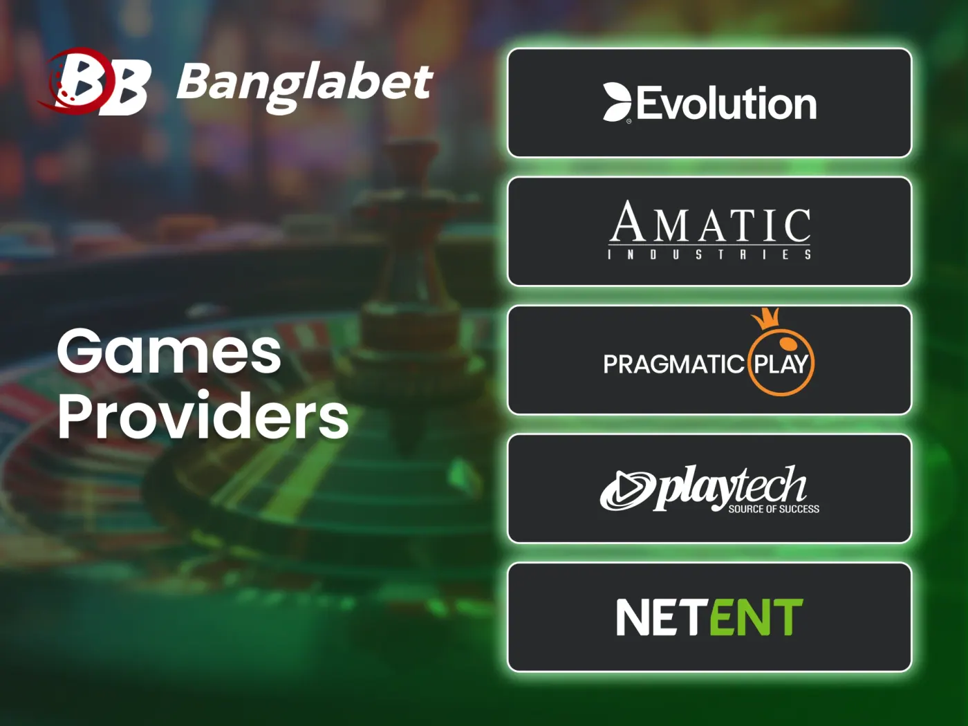 Game providers on the Banglabet app.