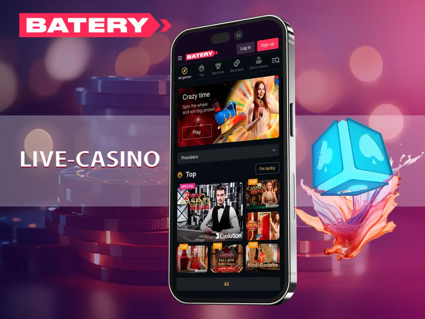 Put your skills to use in card games with Batery Casino dealers.