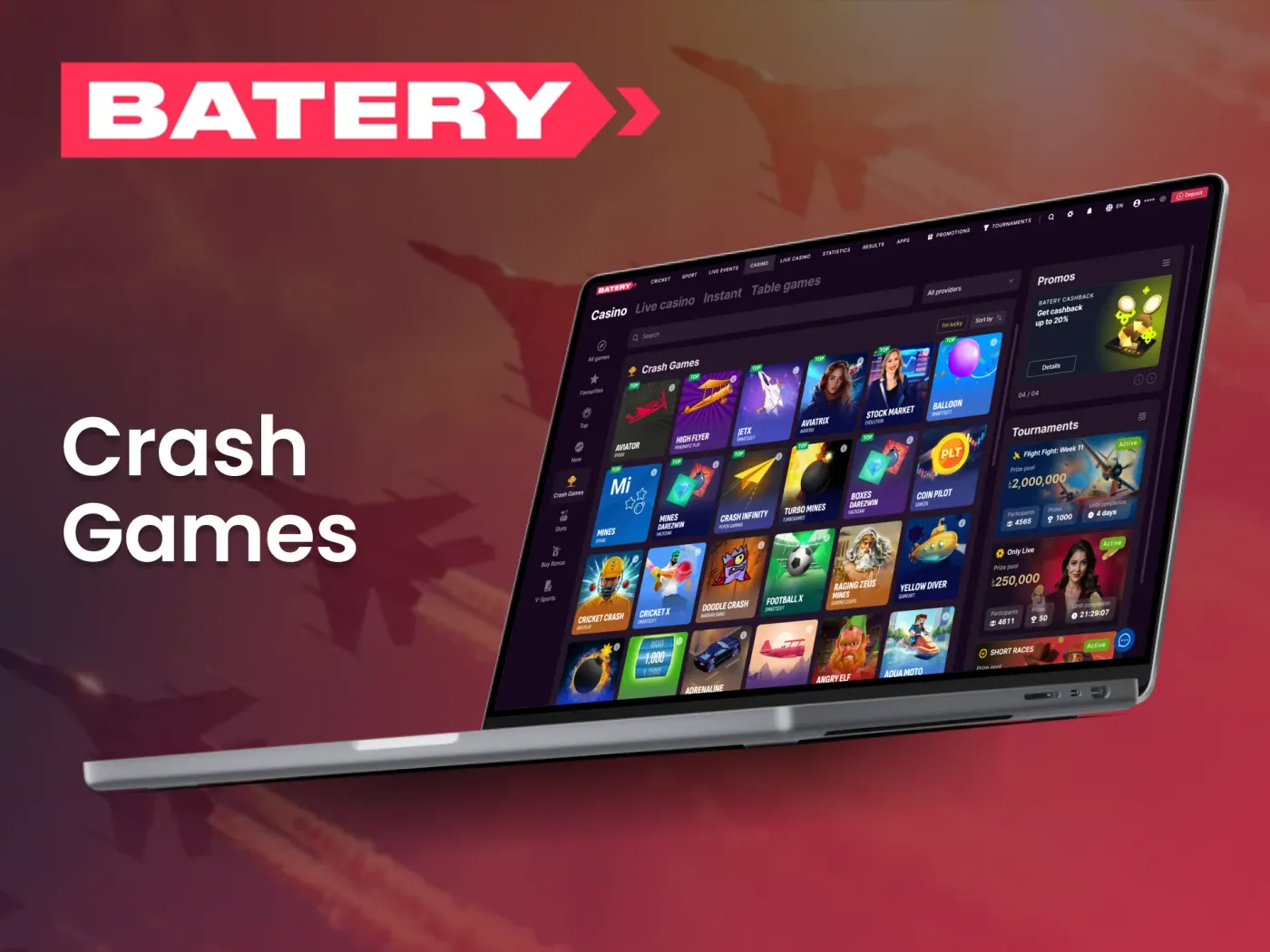 Experience heart-stopping excitement with every round of crash games at Batery.