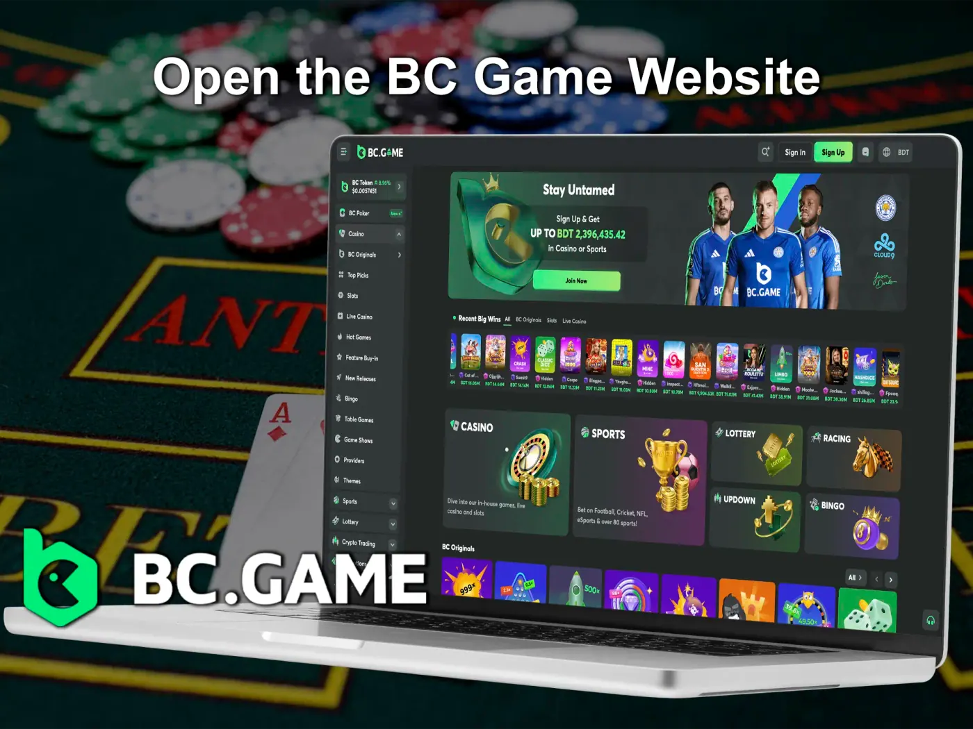 Type BC Game Casino's official site into your browser.
