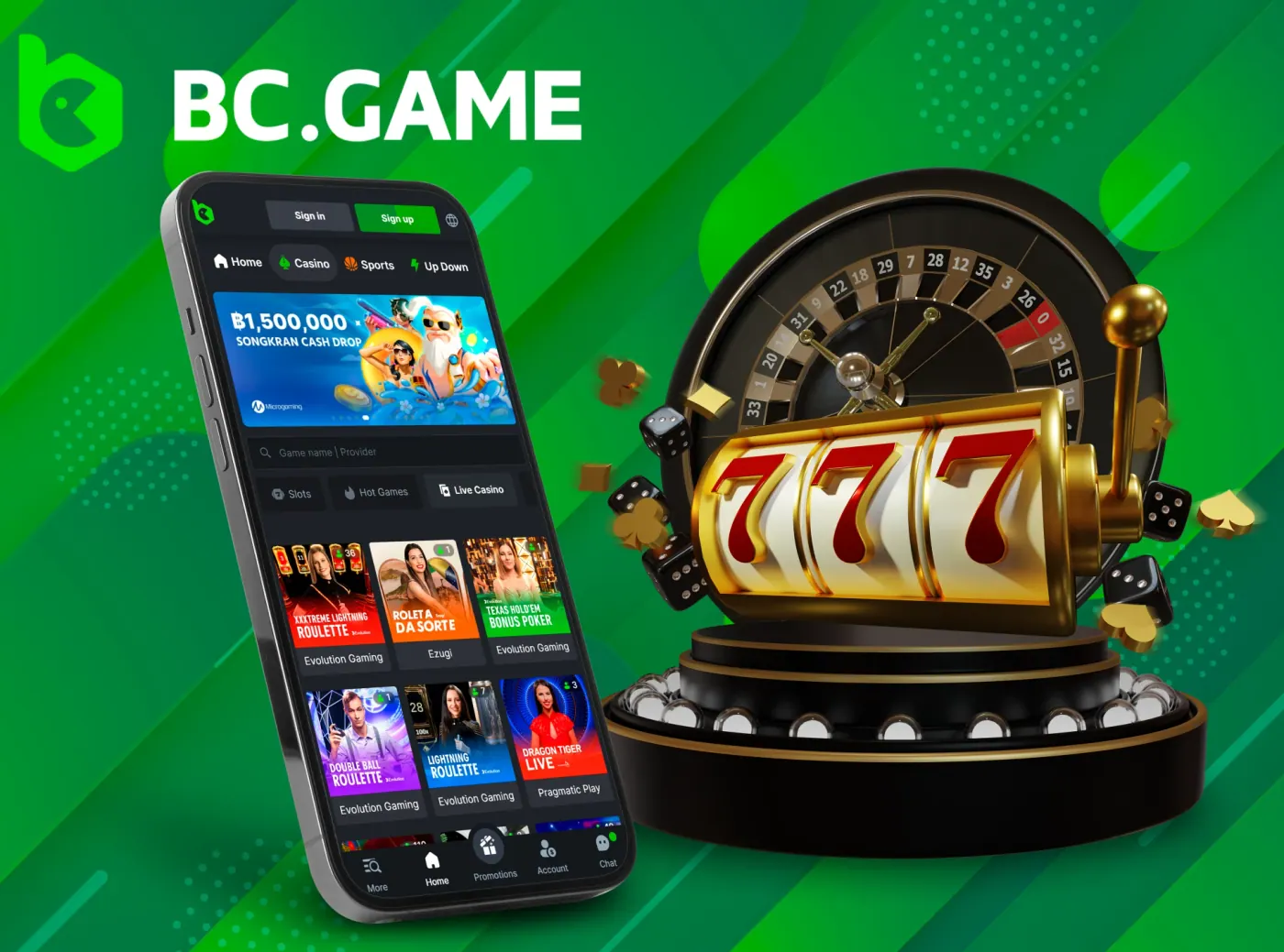 The BC Game app has a large live casino section.