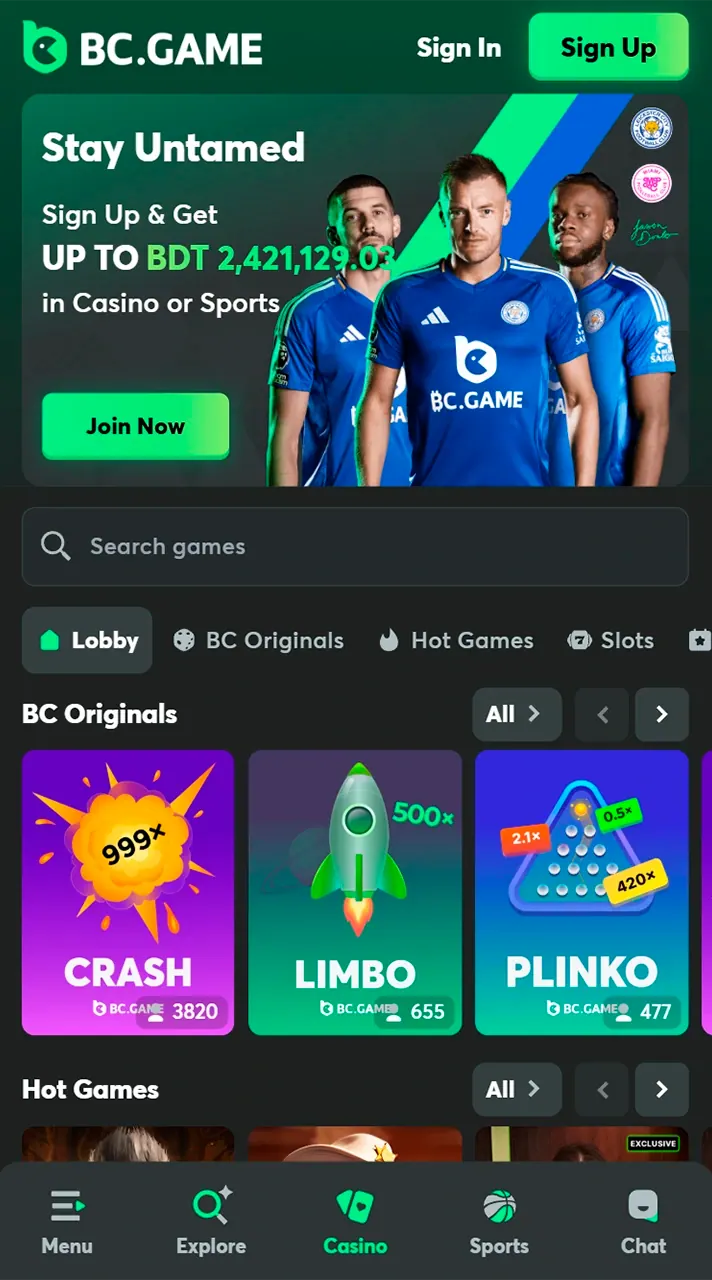 Try to play casino games with BC Game app.