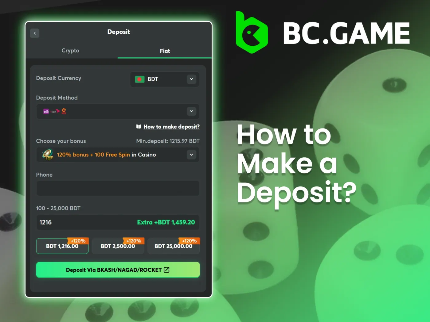 How to deposit at BC Game casino.