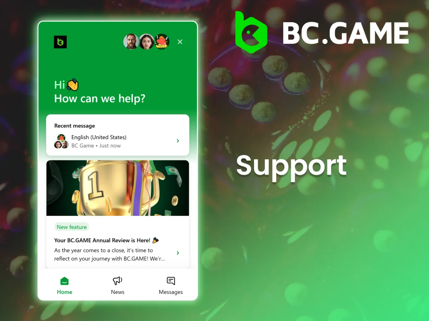 BC Game customer support.