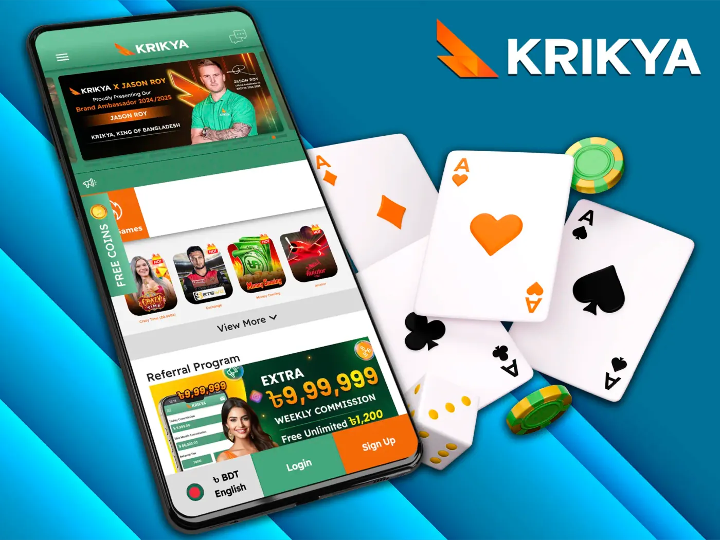 Play the best casino games on the Krikya app.