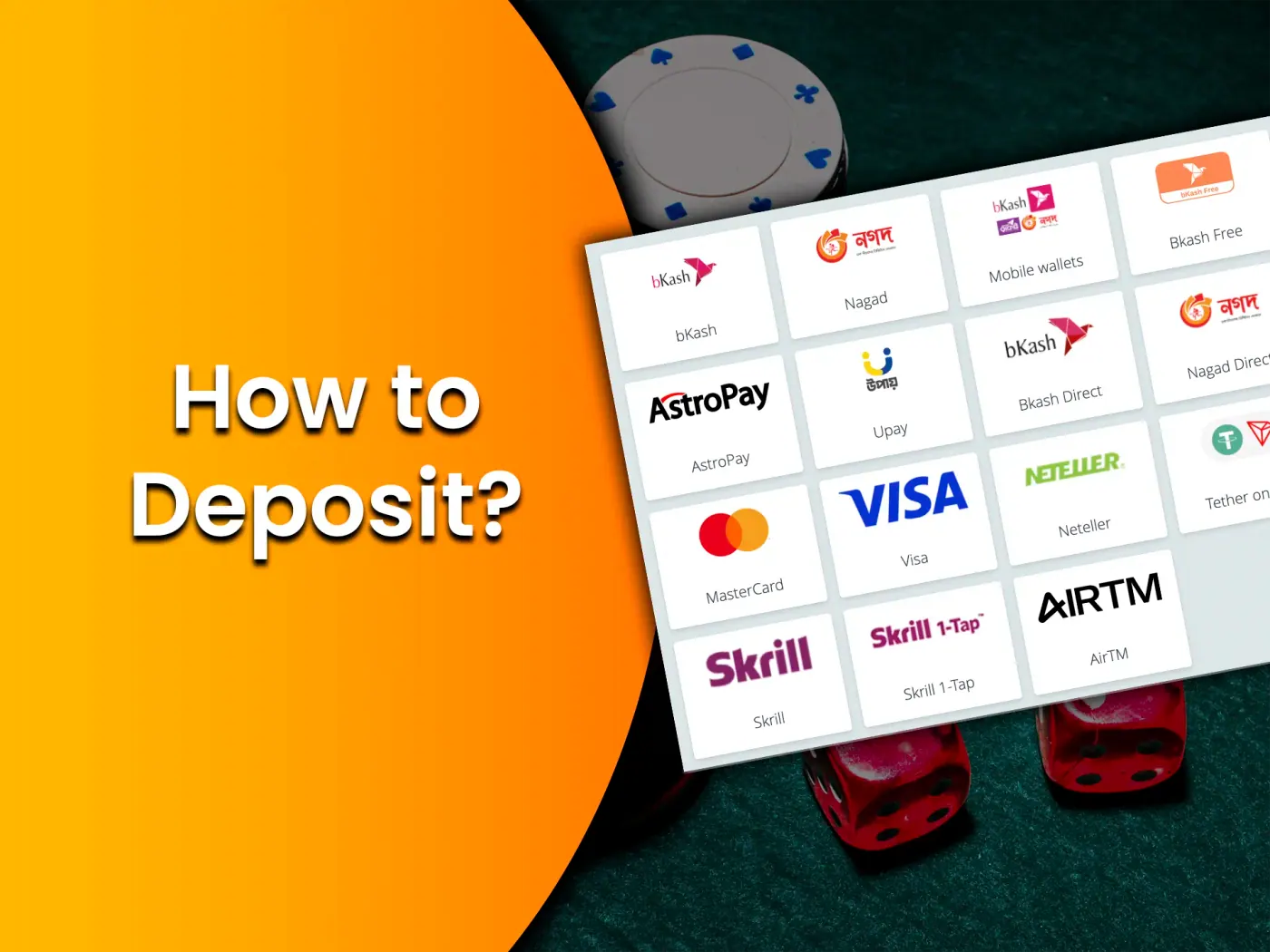 Make a deposit using popular payment systems to play Jhandi Munda.