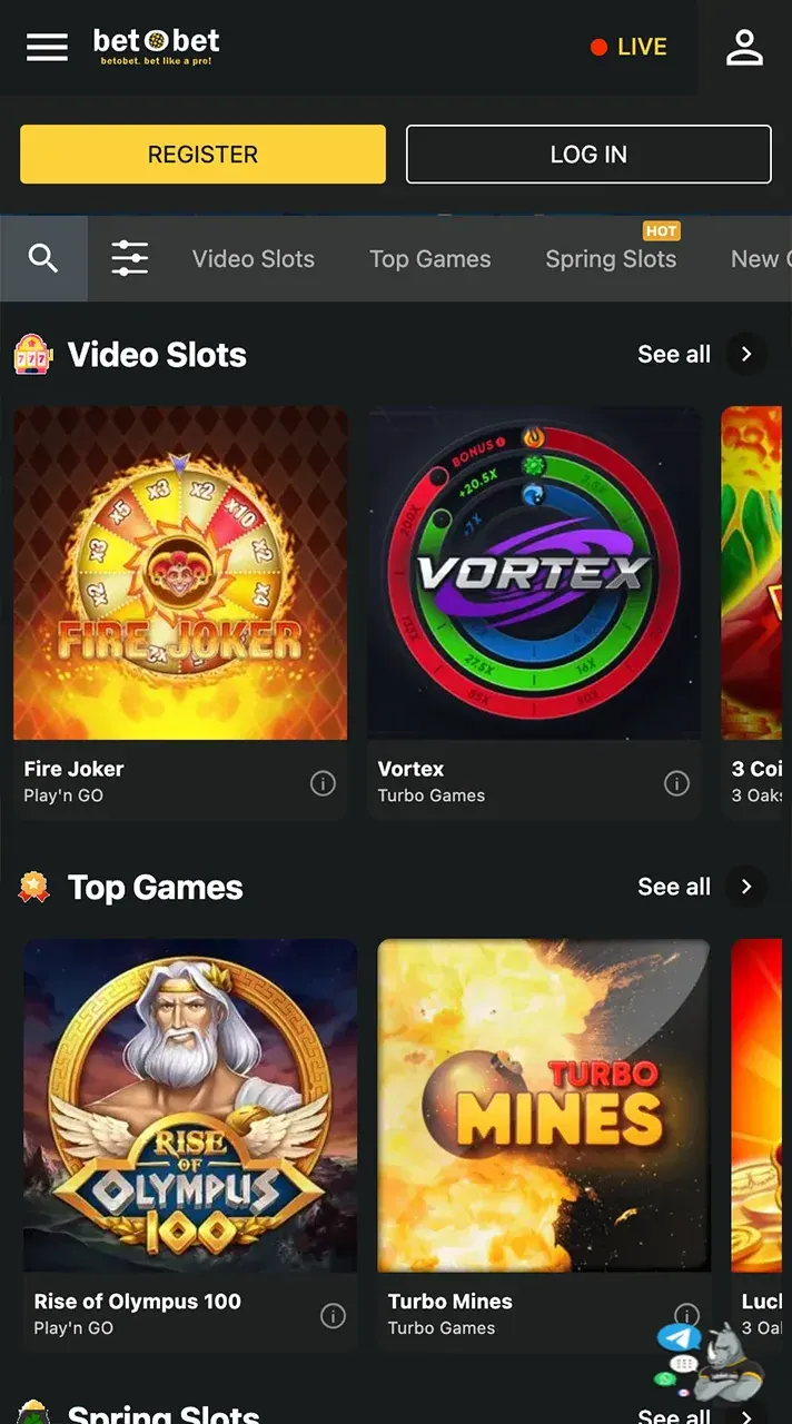 Betobet casino page play and win with top games.