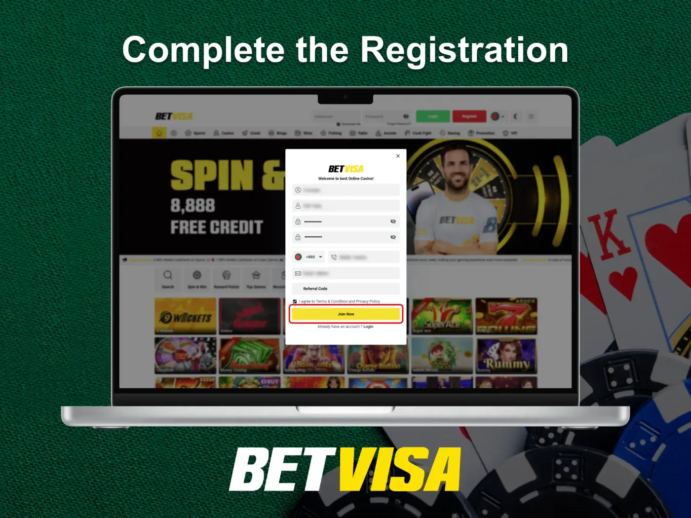 Complete the registration process at Betvisa.