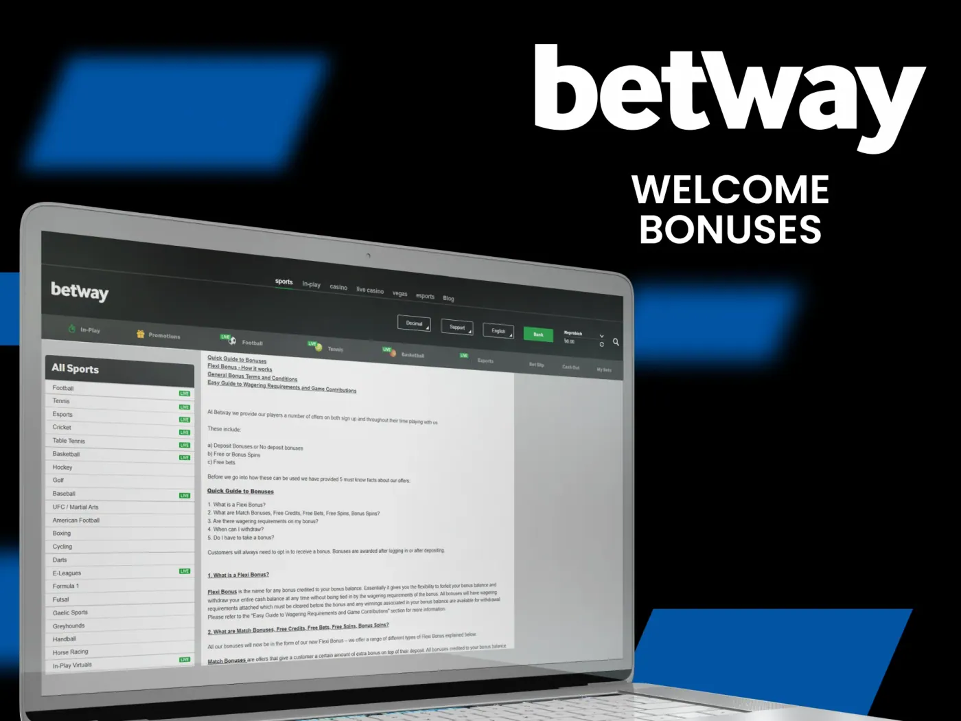 Betway casino welcome bonuses.