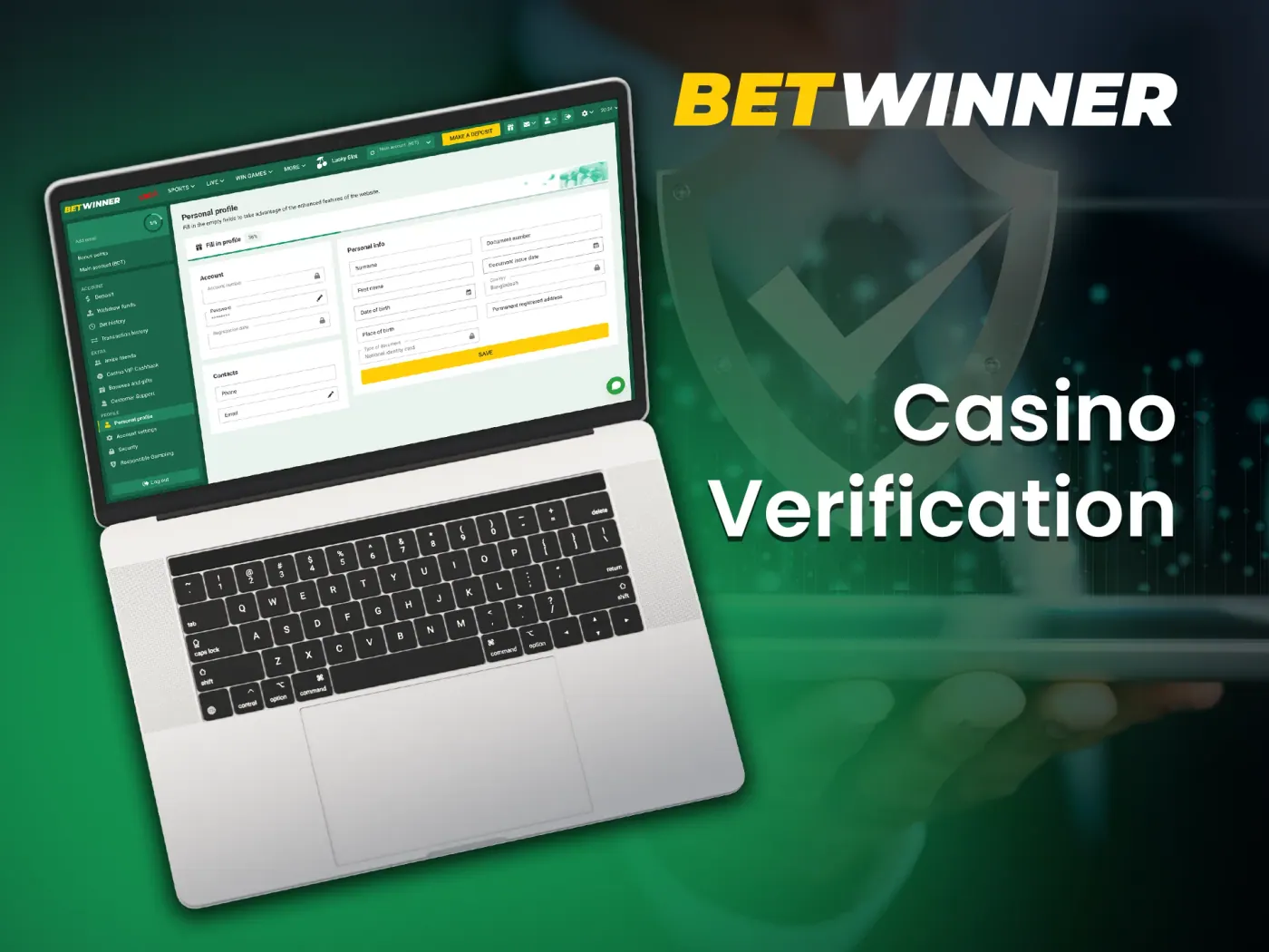 Betwinner casino account verification.