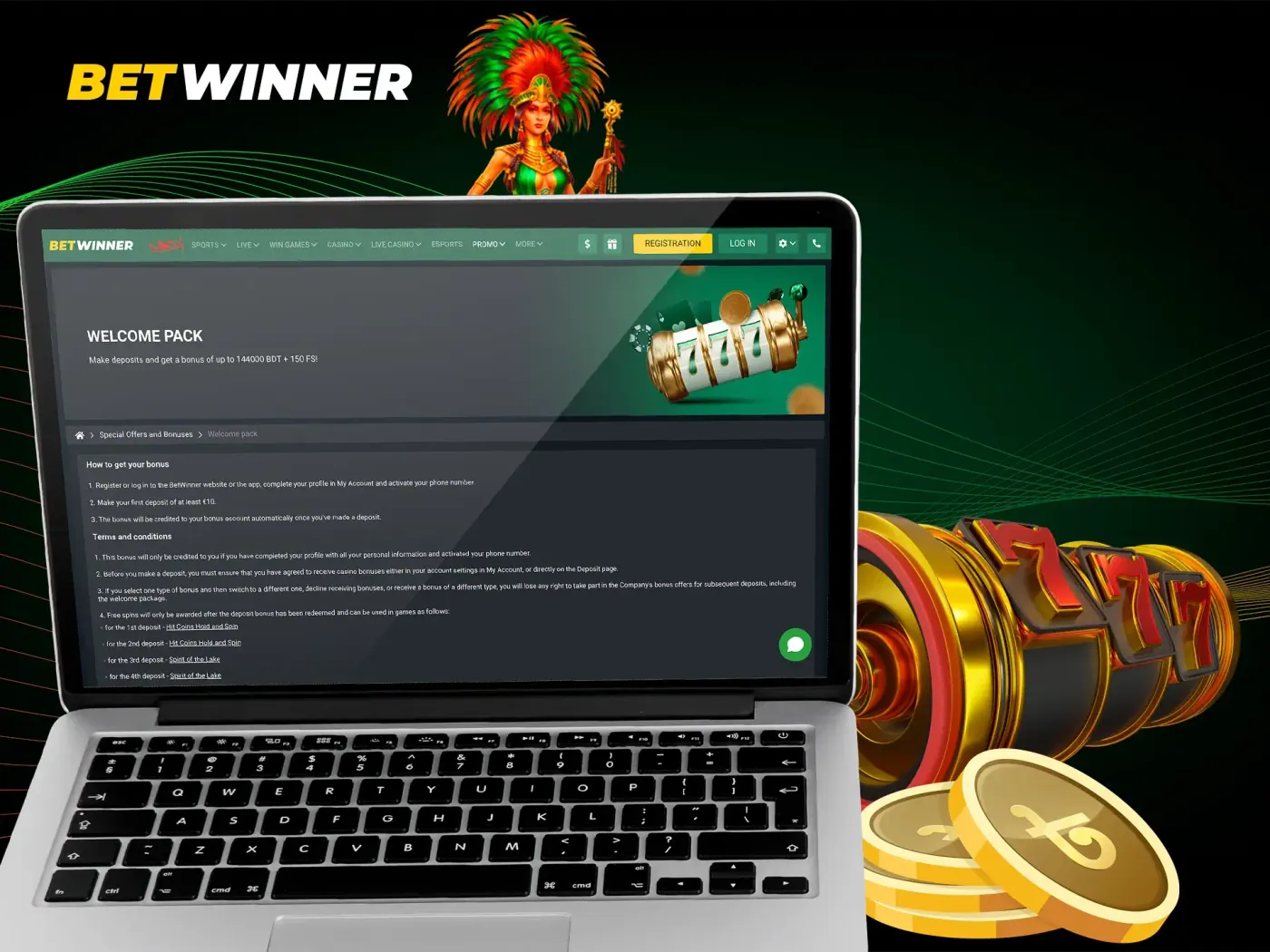 Betwinner welcome package.