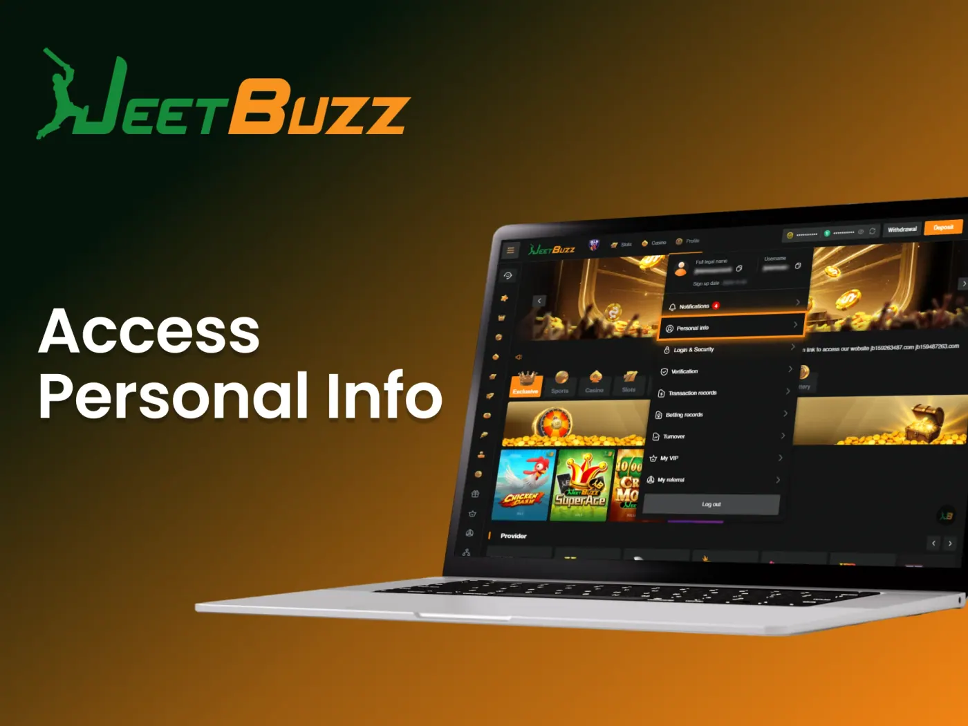 Access personal info settings on JeetBuzz to begin your account verification process.