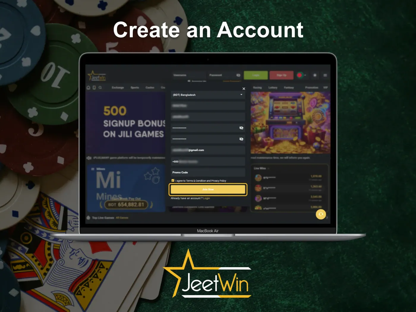Create an account on the Jeetwin platform.