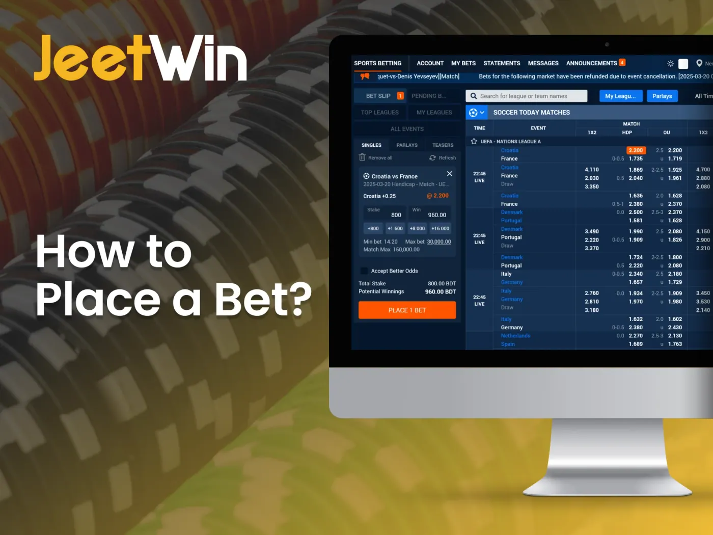 Placing bets at JeetWin.
