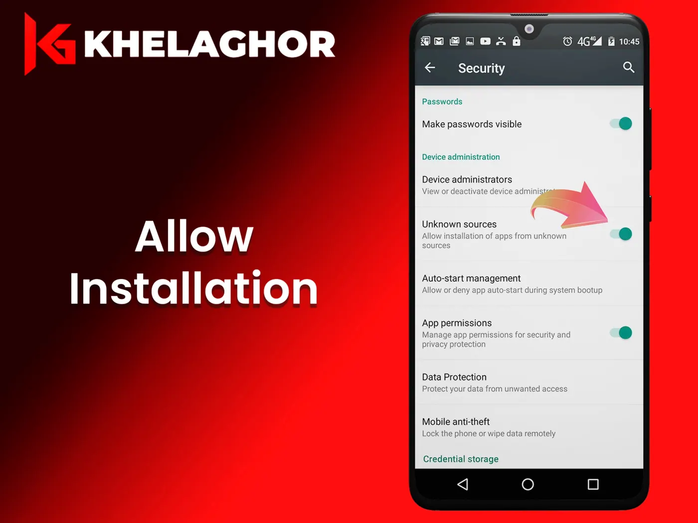 Allow download files from unknown sites to install Khelaghor app.