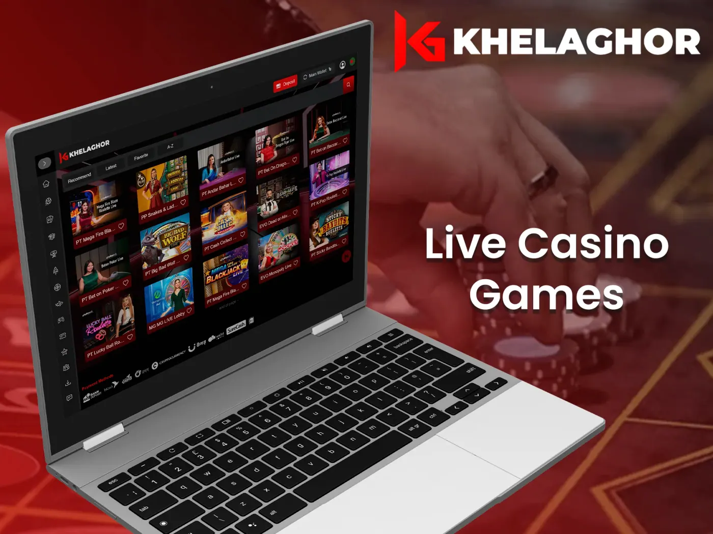 Play live casino games conducted by dealers at Khelaghor.