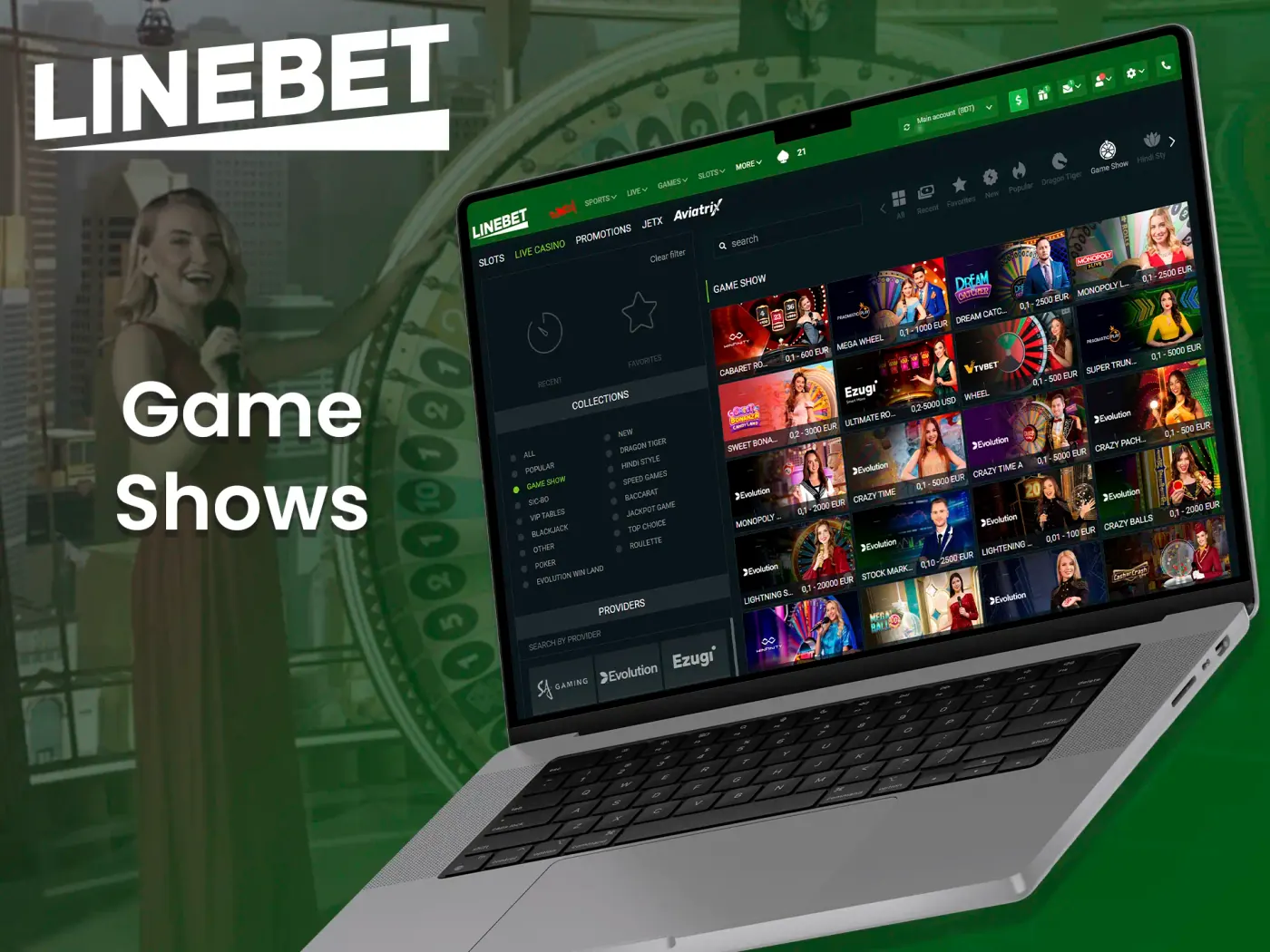 Popular game shows at Linebet casino.