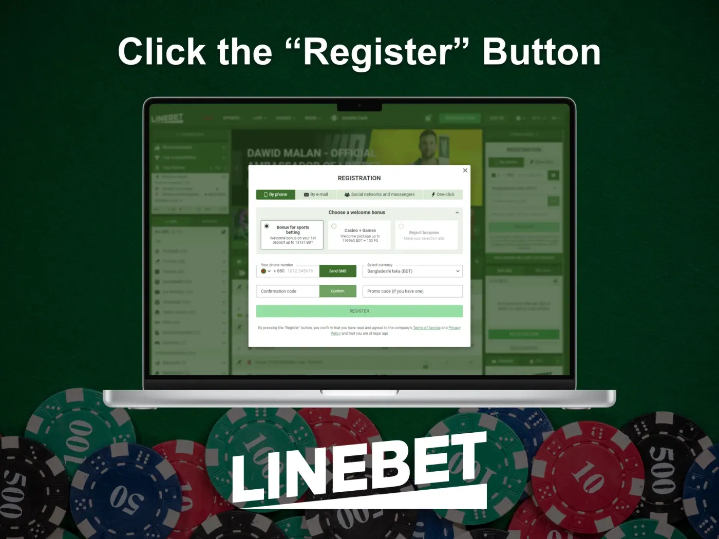 Sign up for Linebet online casino in Bangladesh.