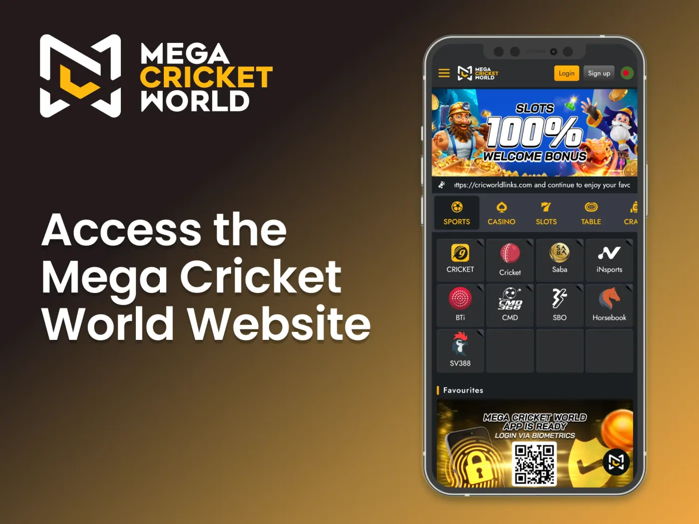 Navigate to the Mega Cricket World casino website using Safari.