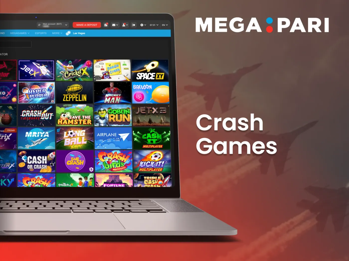 Test your luck and skill in the crash games at Megapari.
