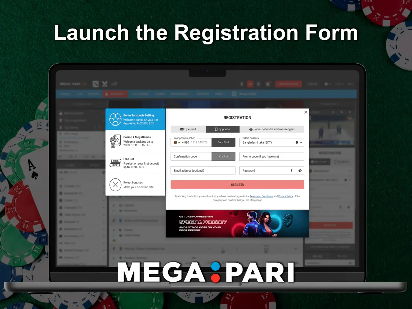 Open the window with the Megapari registration form.