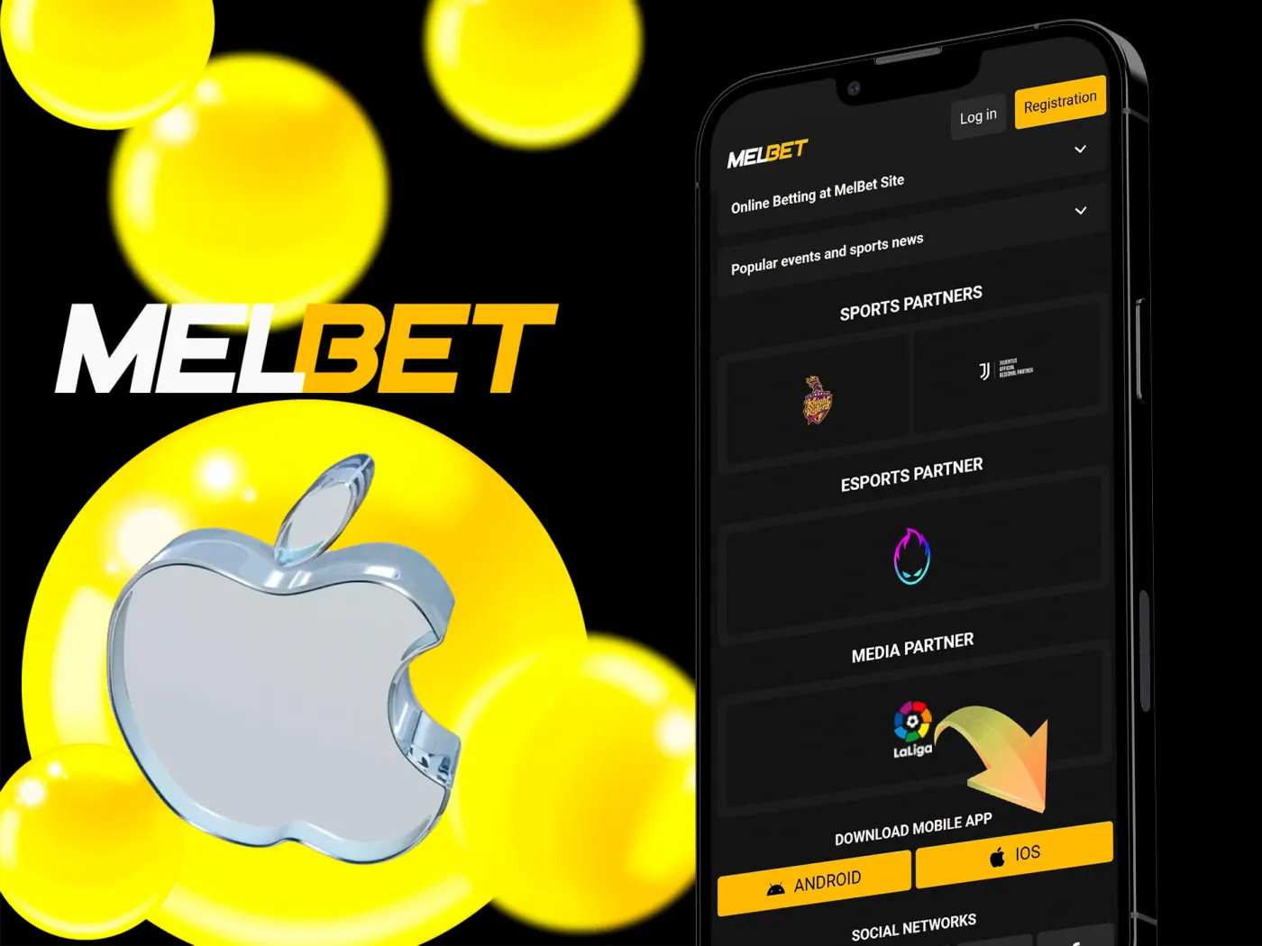 Click on the iOS download option at Melbet.