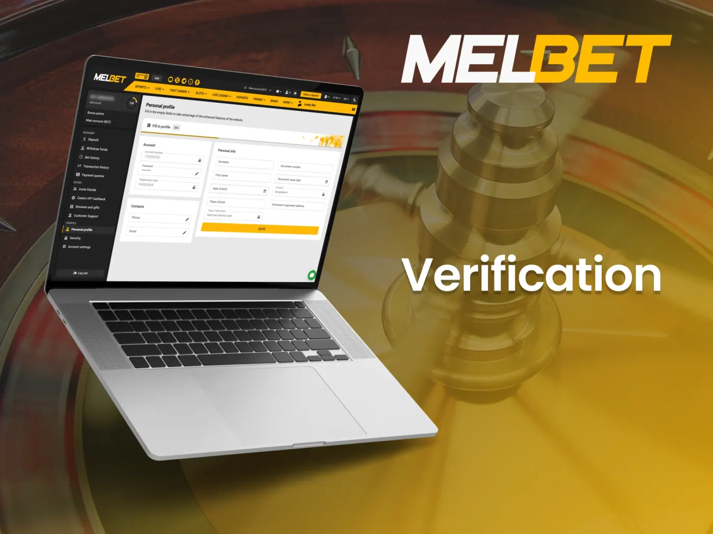 Melbet casino account verification.