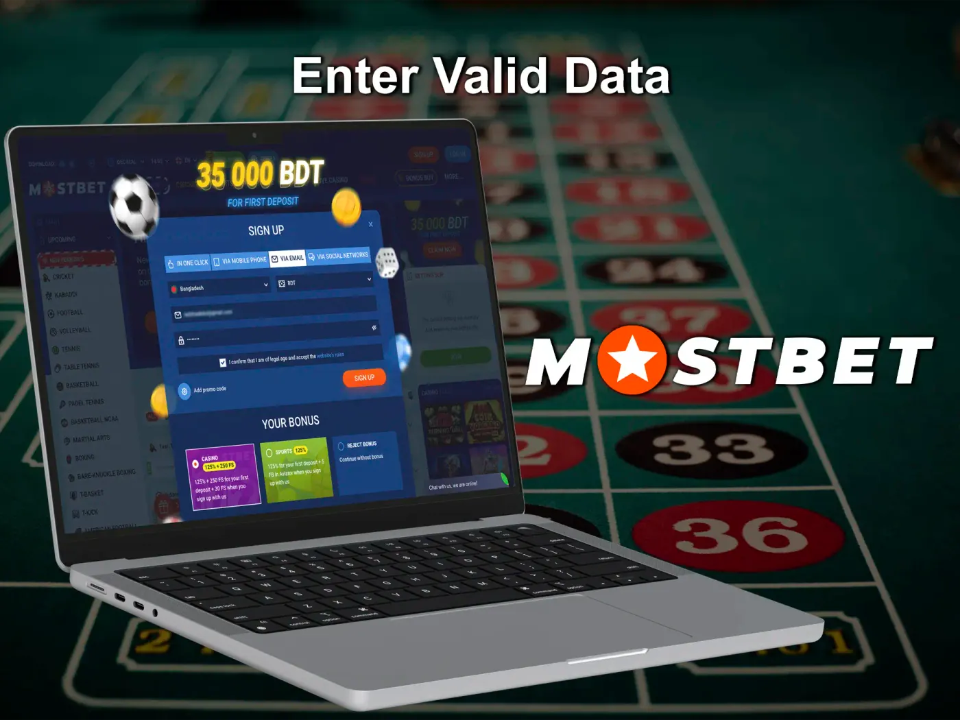 Fill in the form to register with Mostbet.