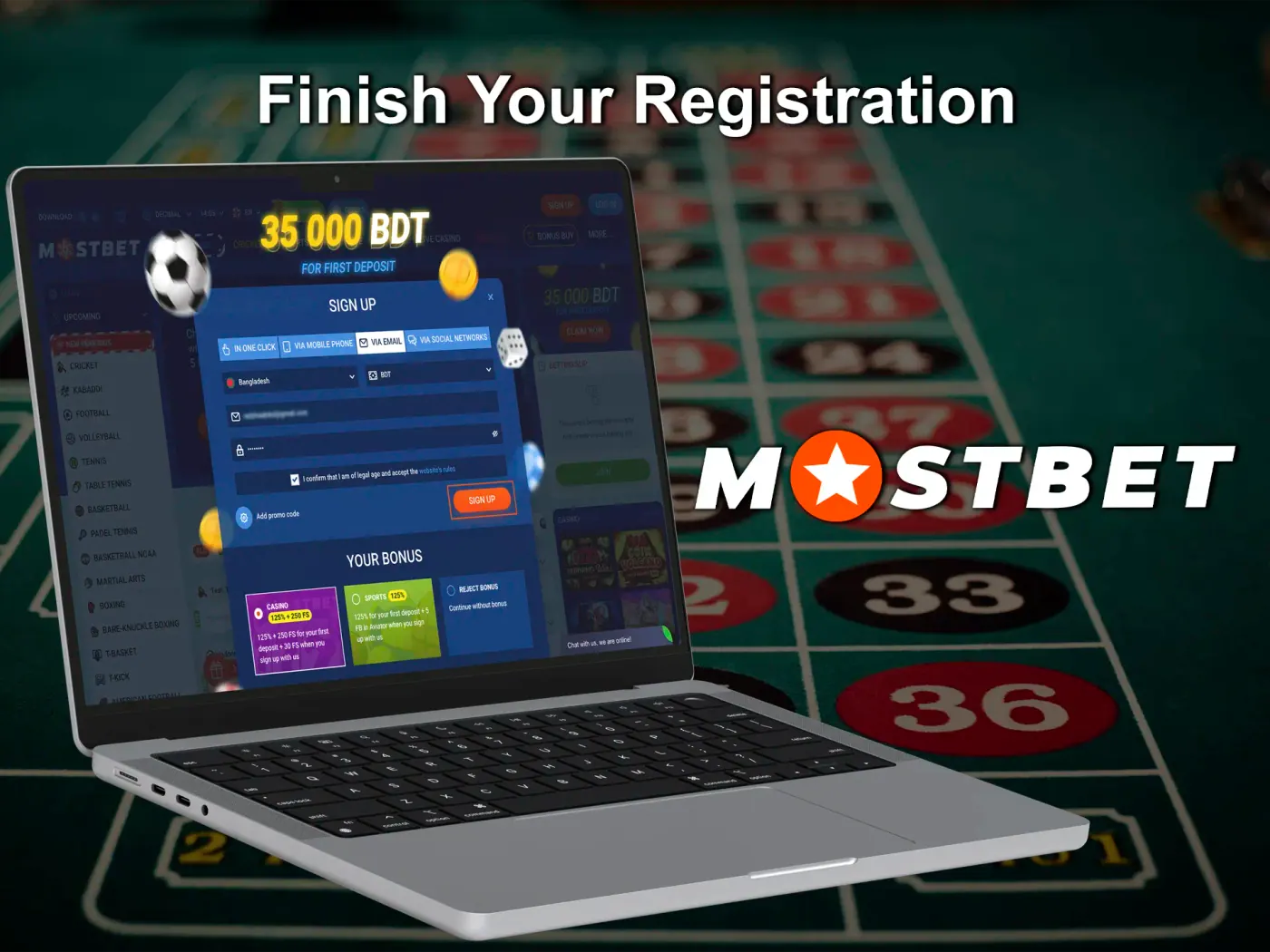 Complete your registration at Mostbet Casino.