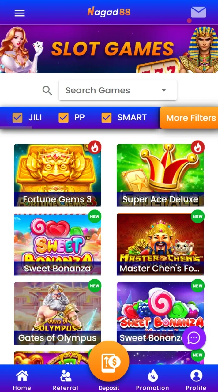 Find an extensive game library in the casino section of the Nagad88 app.