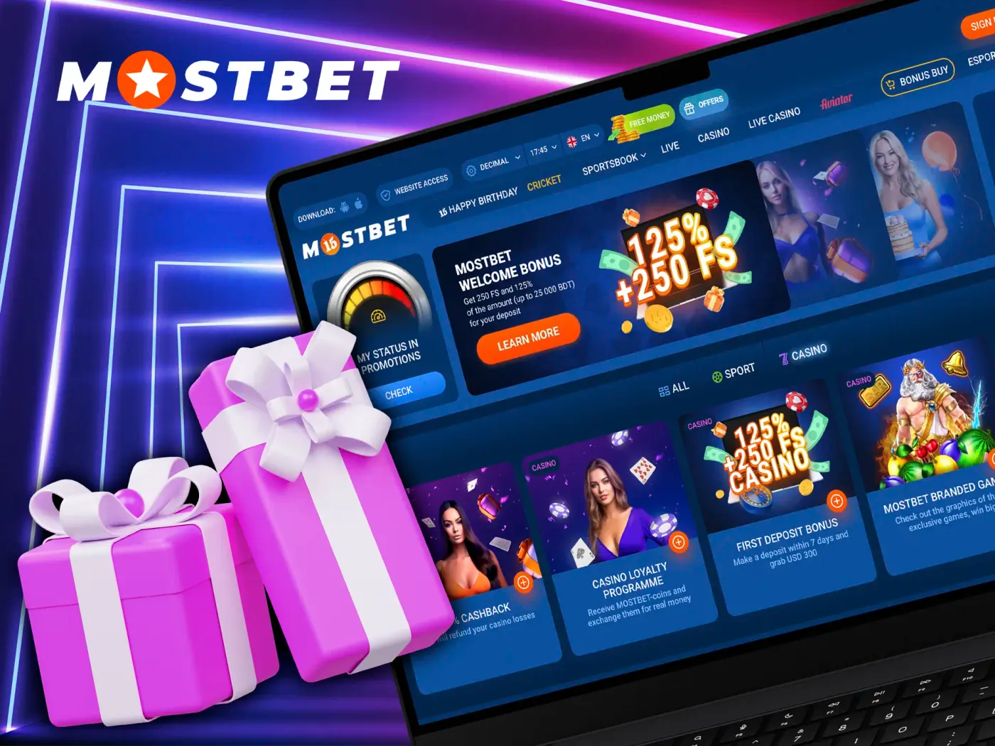 Find out about the bonus system from Mostbet Casino.