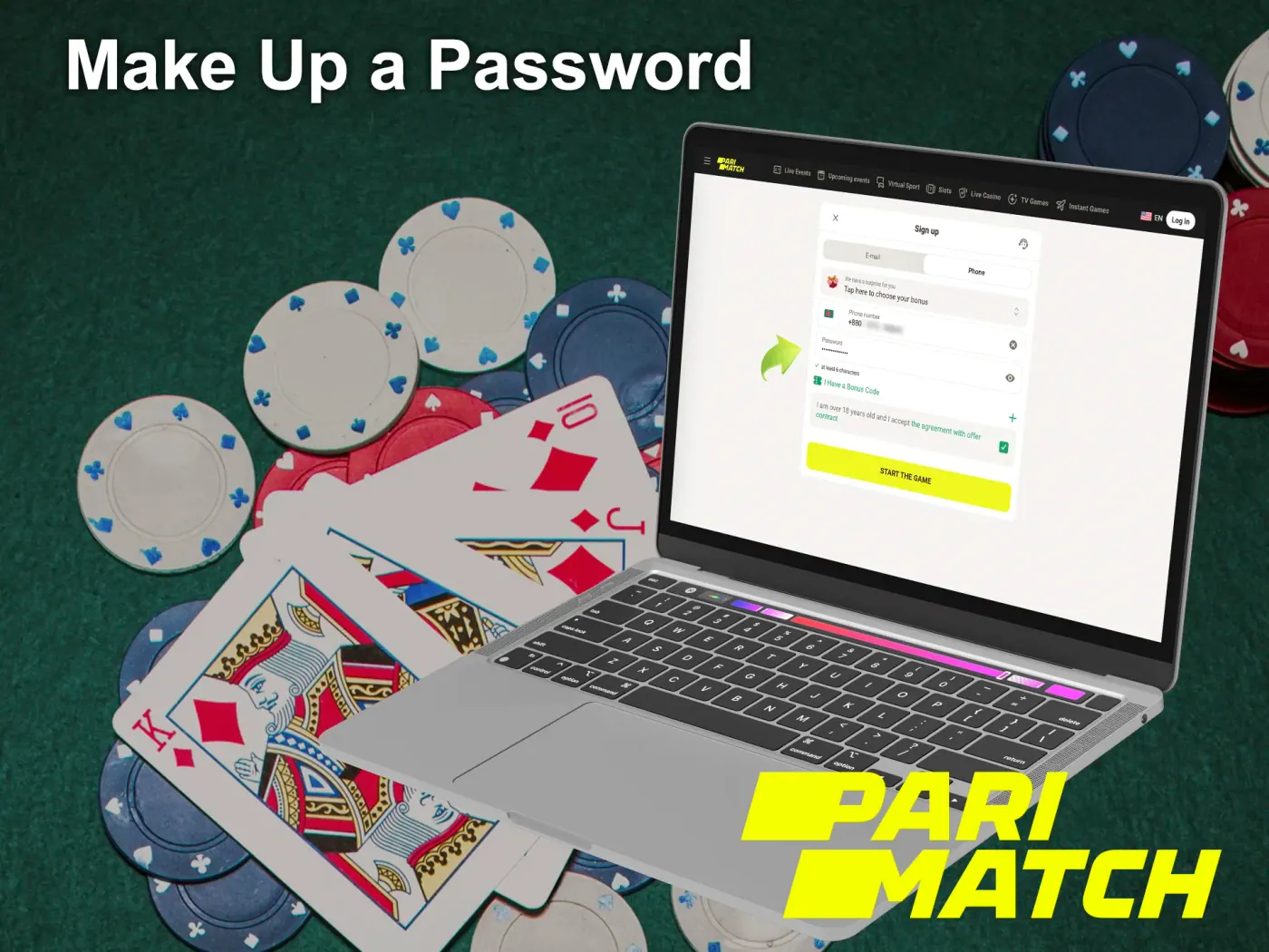 Create a password for your Parimatch account.