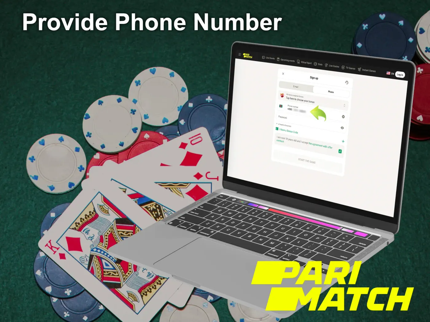 Enter a phone number to verify your identity at Parimatch.