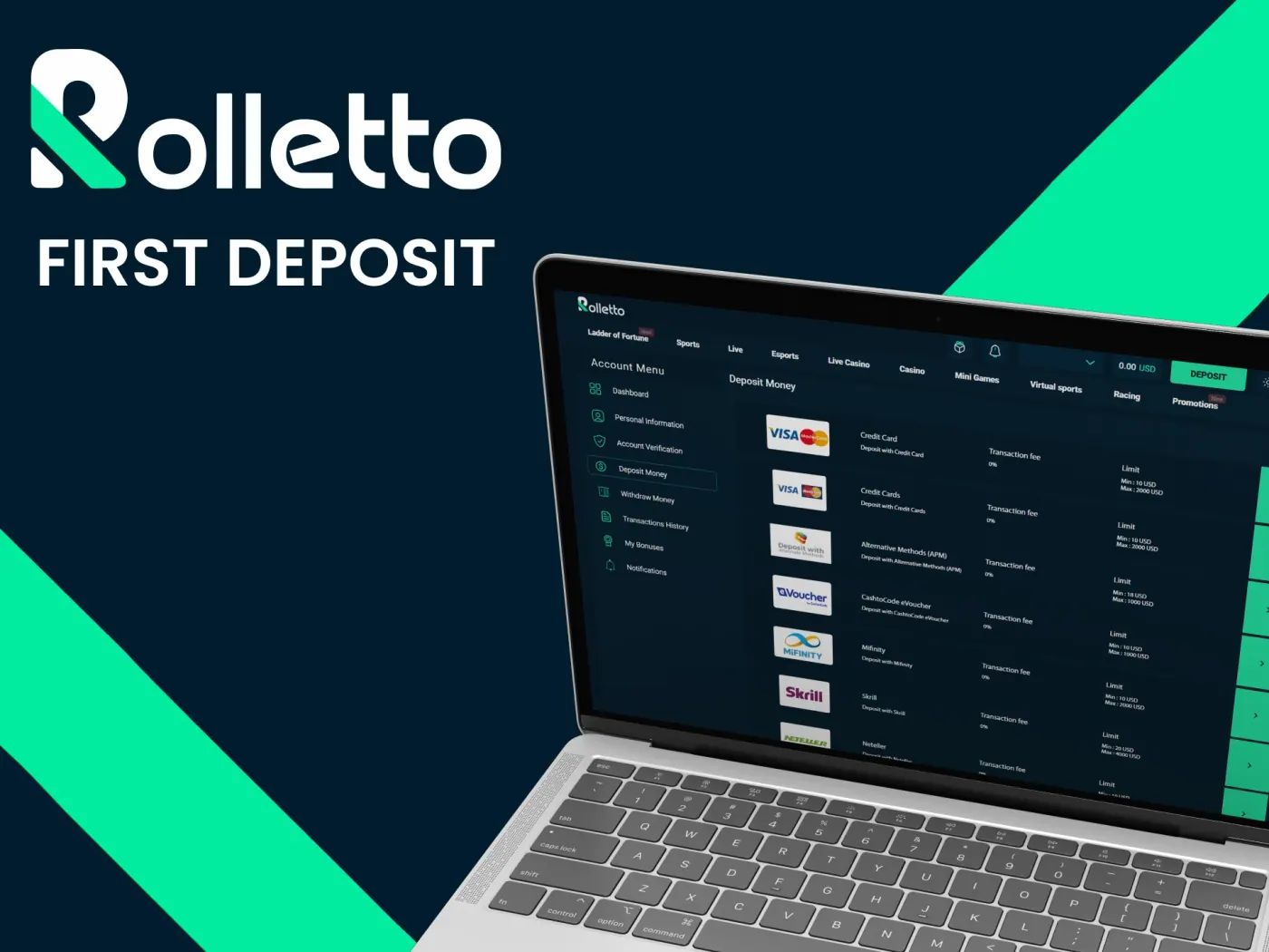 Make your first deposit on Rolletto.