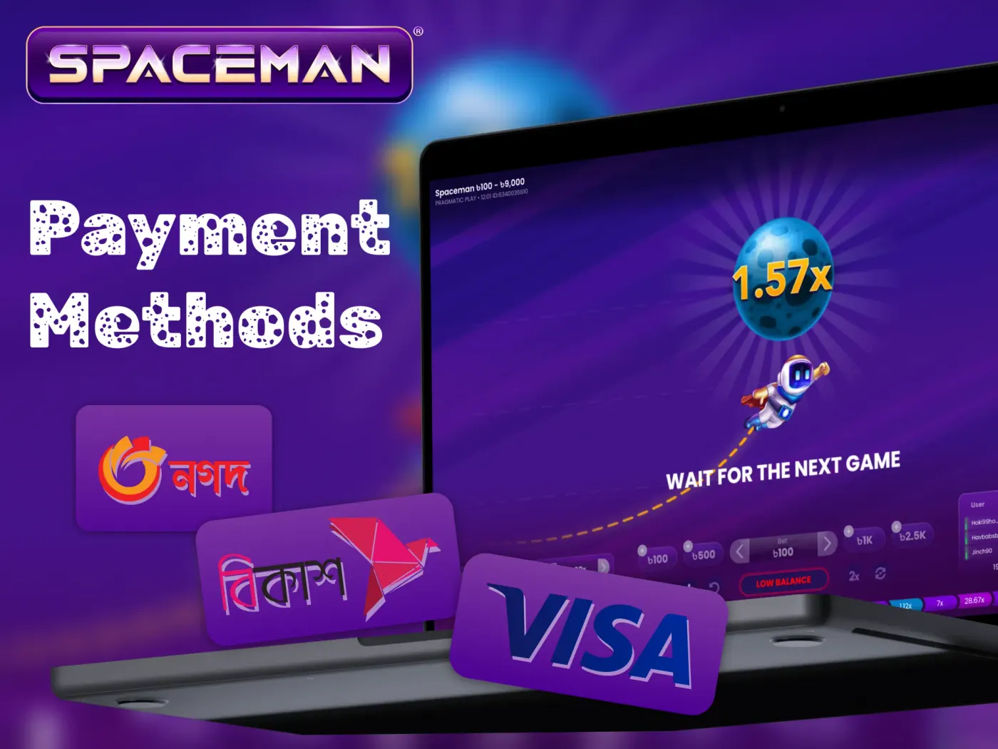 Fund your account with a variety of payment methods for Spaceman.