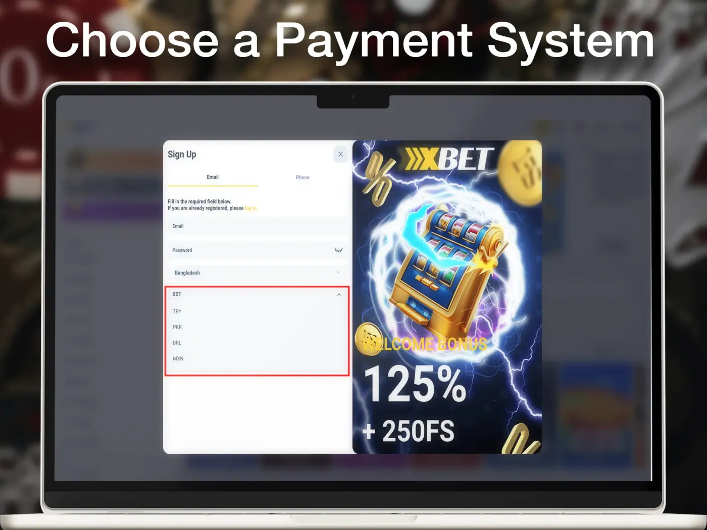 Choose a registration method at Xxxbet.