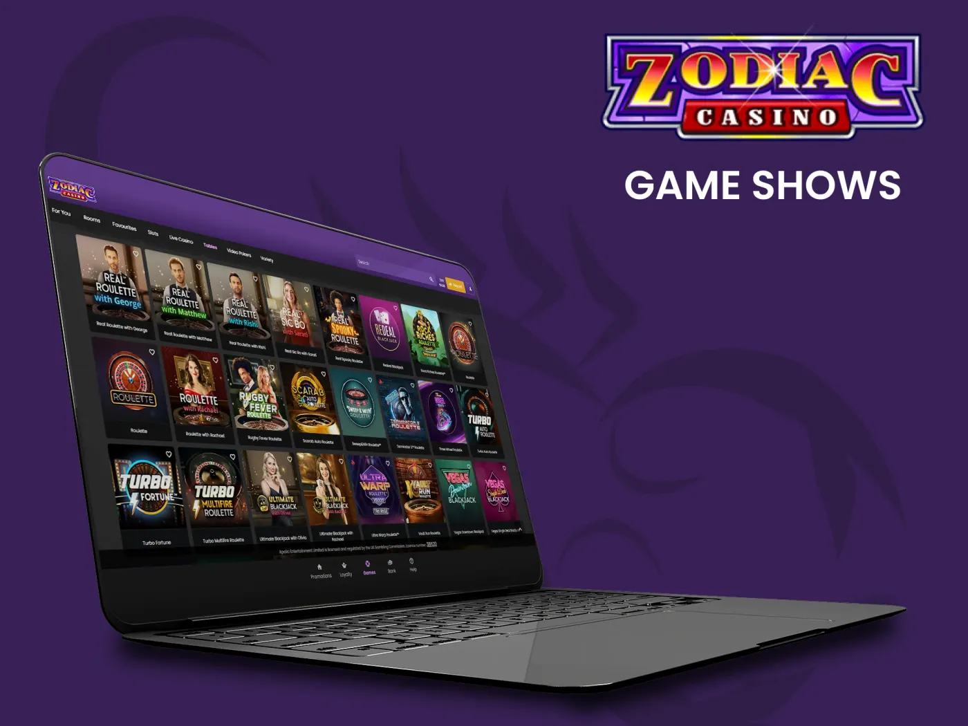 Experience exciting game shows at Zodiac casino.